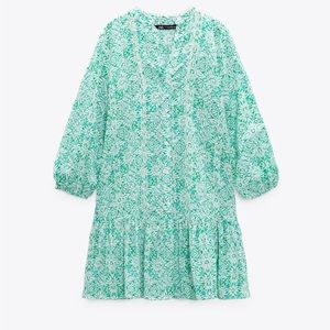 NWT Zara green printed mini dress